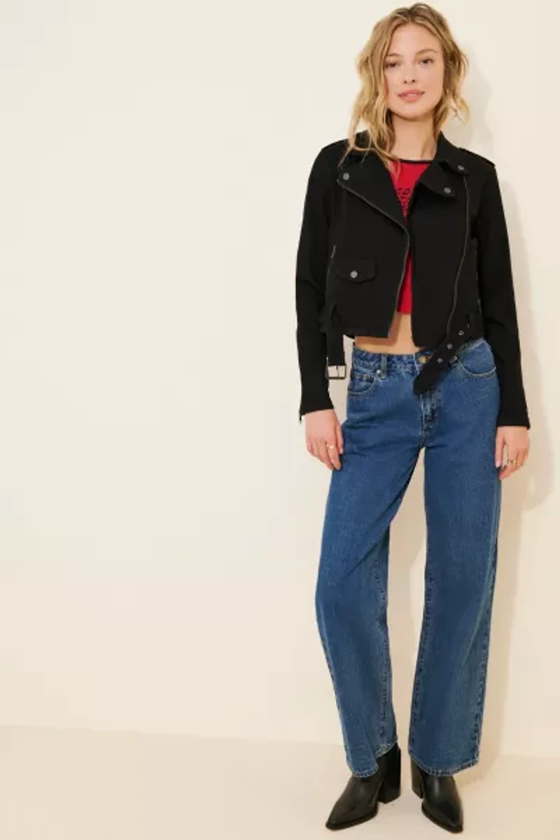 Hidden Jeans Fitted Denim Biker Jacket