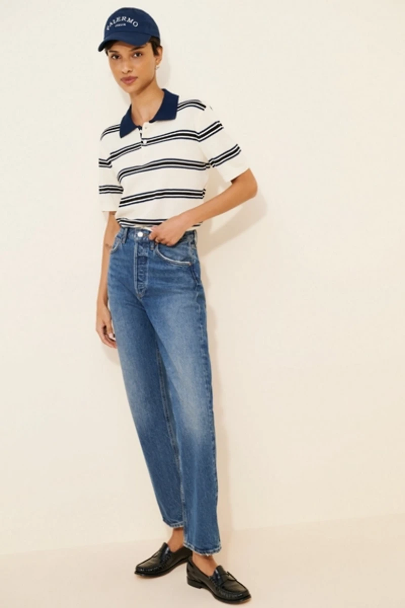 Dunst Unisex Striped Polo Short Sleeve Sweater