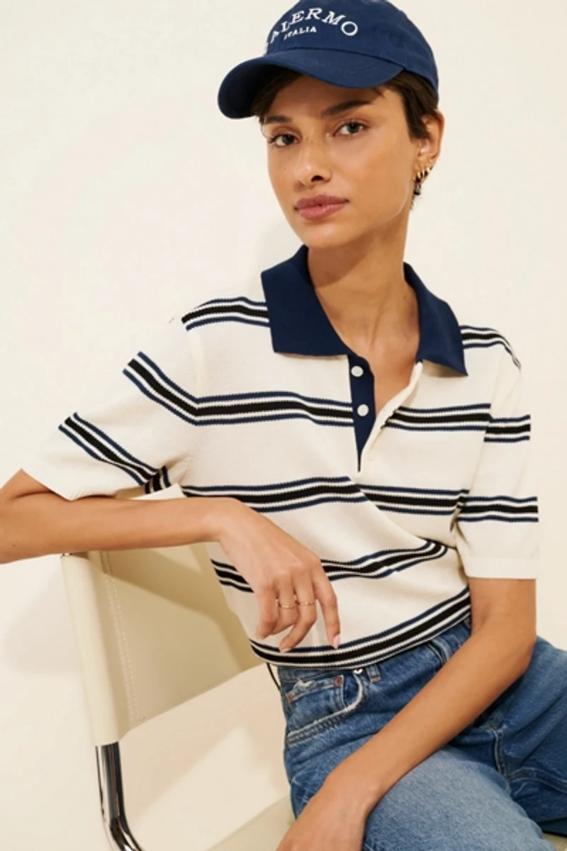 Dunst Unisex Striped Polo Short Sleeve Sweater