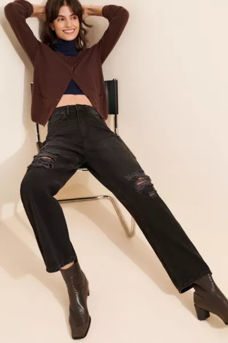 JUST BLACK DENIM Distressed Dad Jeans
