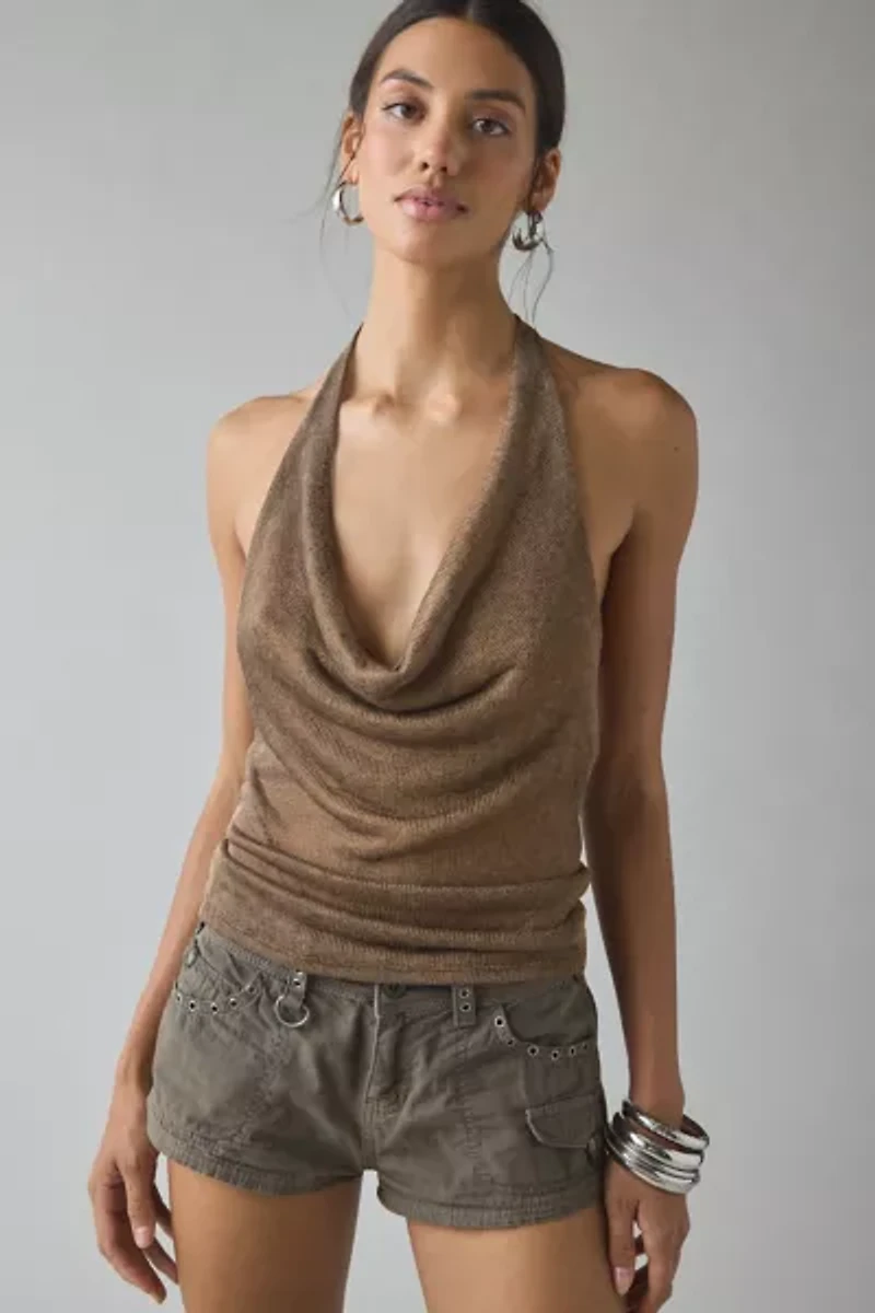 UO Thea Chainmail Mesh Cowl Neck Halter Top