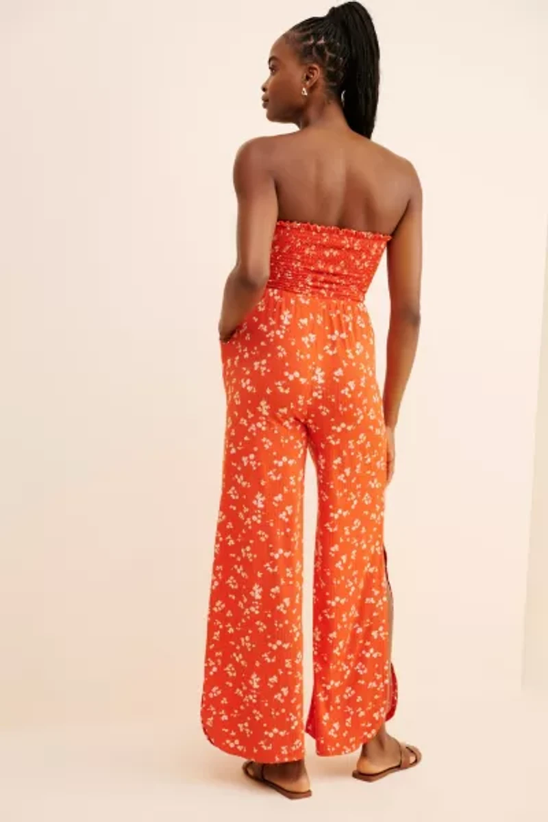 4SI3NNA Strapless Ribbed Floral Jumpsuit