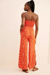 4SI3NNA Strapless Ribbed Floral Jumpsuit