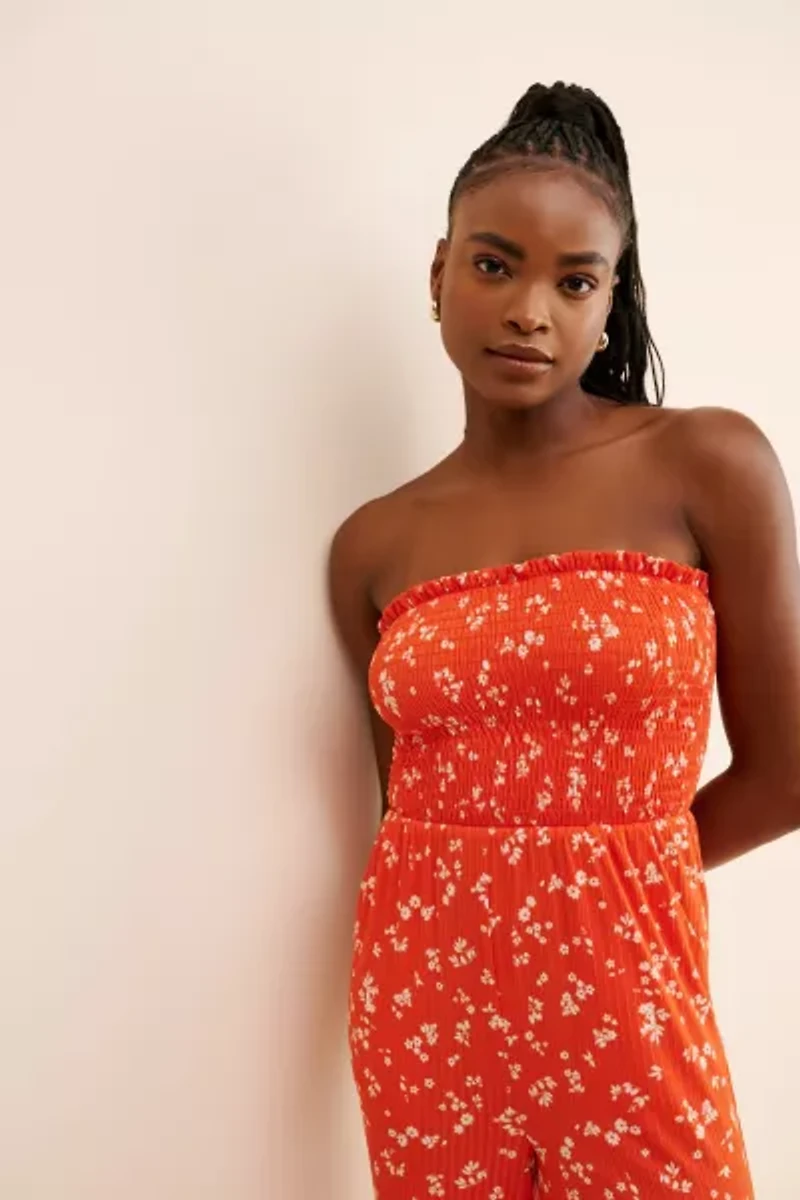 4SI3NNA Strapless Ribbed Floral Jumpsuit