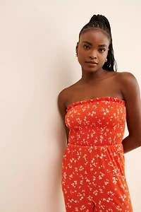 4SI3NNA Strapless Ribbed Floral Jumpsuit