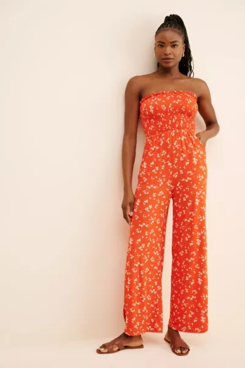 4SI3NNA Strapless Ribbed Floral Jumpsuit