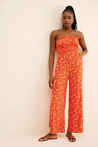 4SI3NNA Strapless Ribbed Floral Jumpsuit