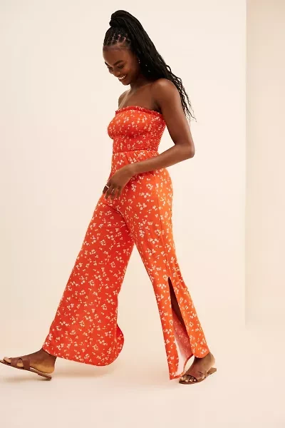 4SI3NNA Strapless Ribbed Floral Jumpsuit