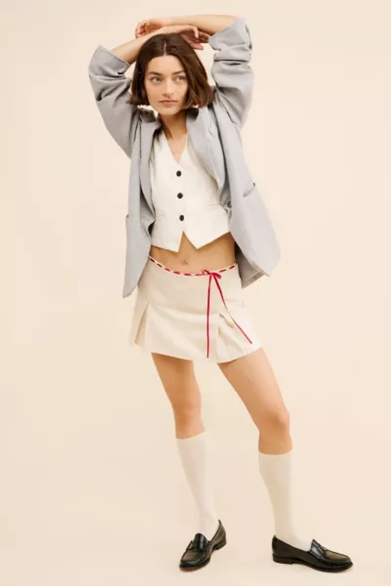 Motel Pleated Ribbon Mini Skort