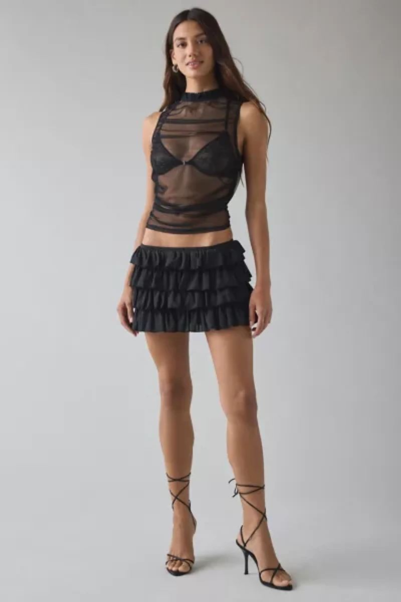 UO Molly Ruched Sheer Mesh High Neck Tank Top