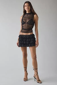 UO Molly Ruched Sheer Mesh High Neck Tank Top