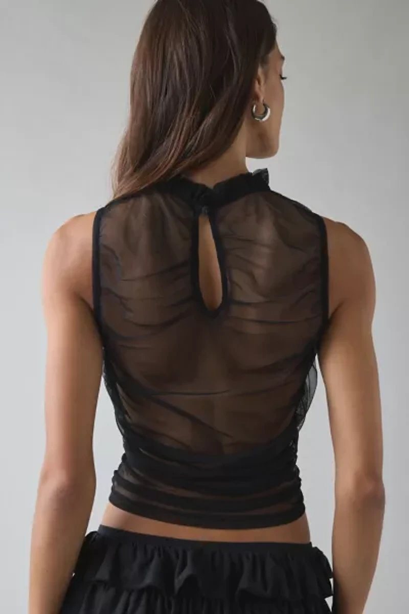 UO Molly Ruched Sheer Mesh High Neck Tank Top