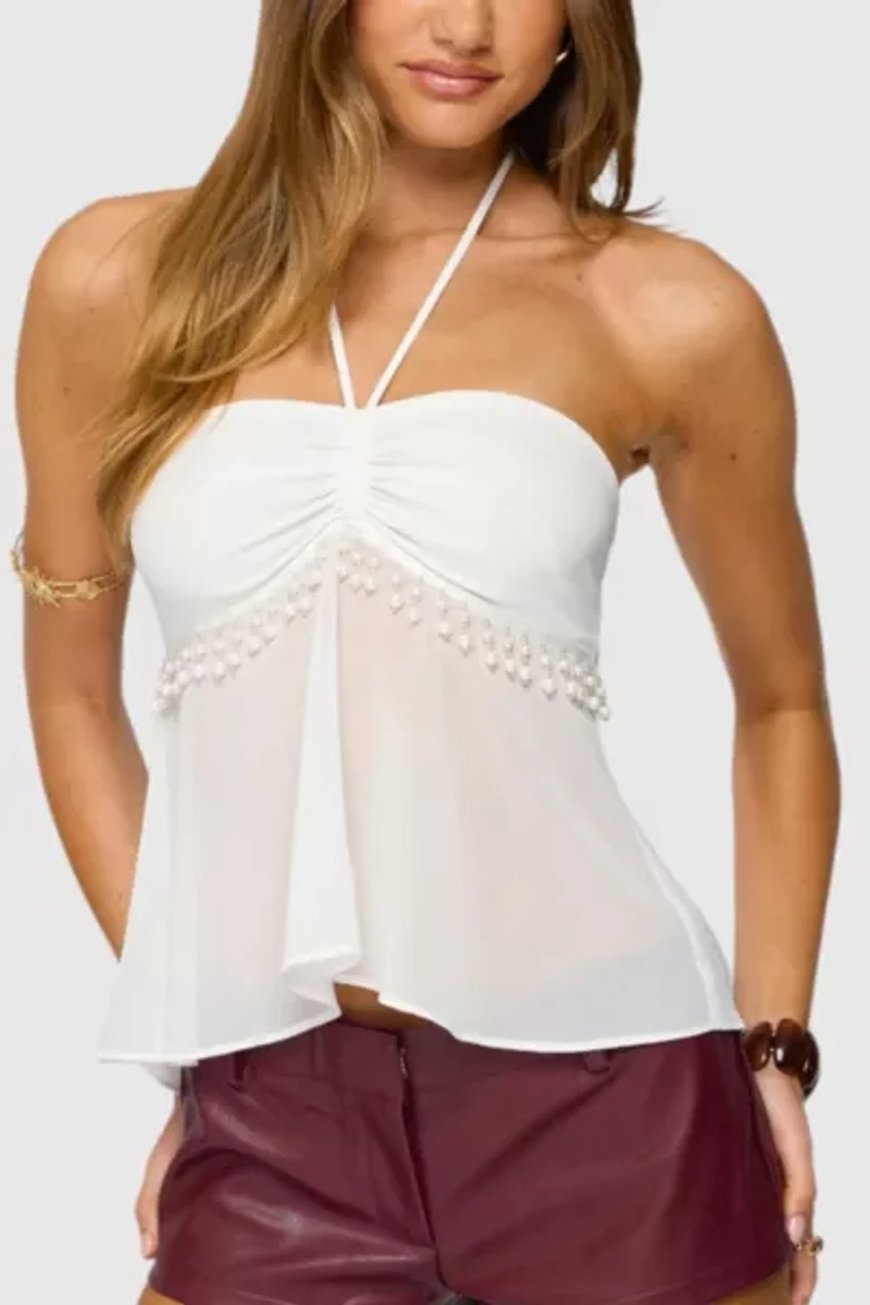 Edikted Sheer Chiffon Babydoll Halter Top