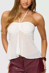Edikted Sheer Chiffon Babydoll Halter Top