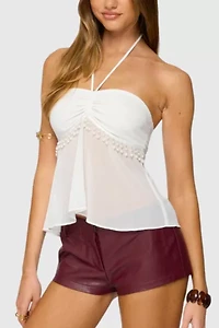 Edikted Sheer Chiffon Babydoll Halter Top