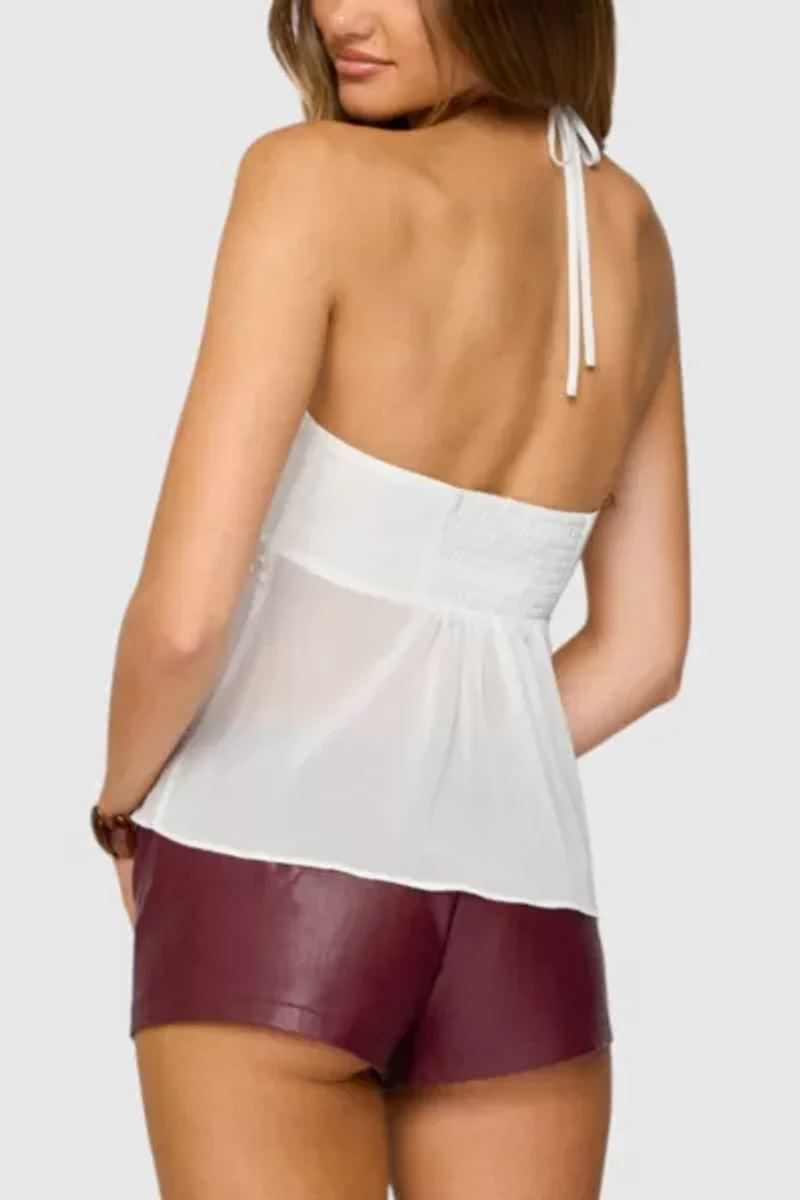 Edikted Sheer Chiffon Babydoll Halter Top