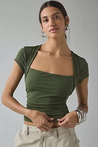 UO Claire Cropped Cap Sleeve Shrug Top