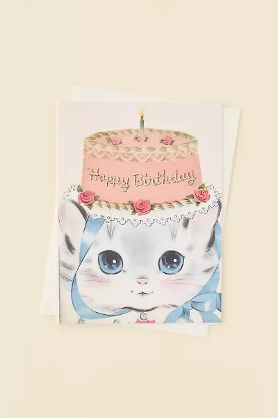 Laughing Elephant Birthday Hat Kitty Birthday Card