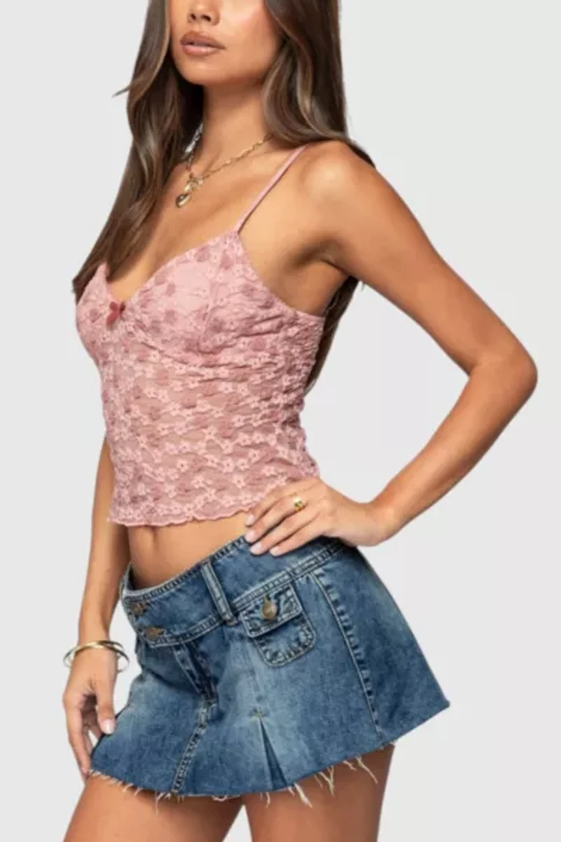 Edikted Floral Textured Lace Tank Top