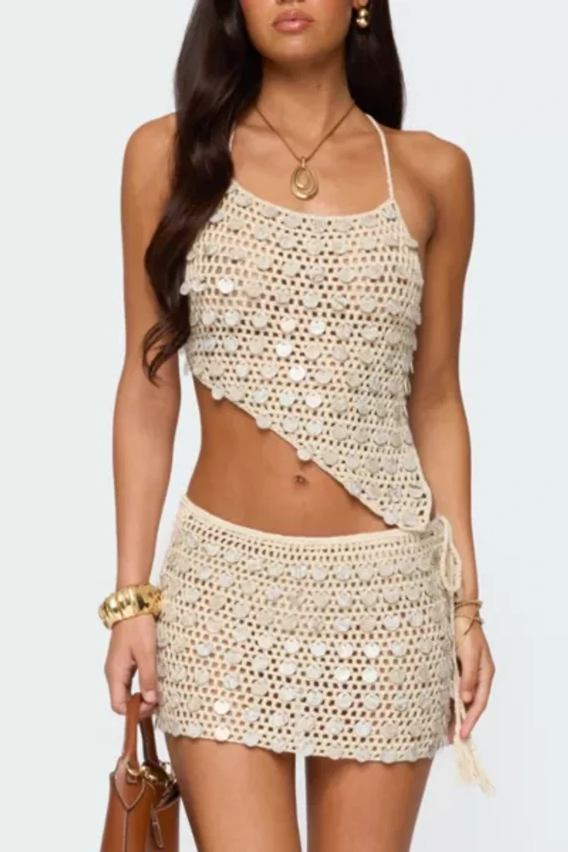 Edikted Alora Iridescent Crochet Mini Skirt