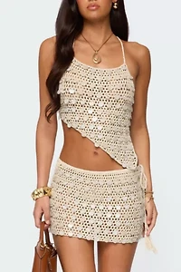 Edikted Alora Iridescent Crochet Mini Skirt