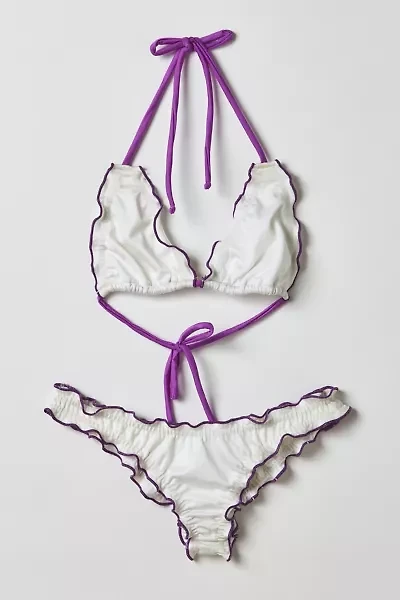 Vintage By Velzy Trixie Ruffle Lettuce-Edge Bikini Top & Bottom Set Size Small