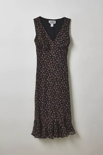 Vintage By Velzy La Belle Black Floral Wrap-Front Midi Dress