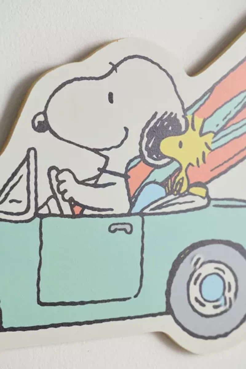 Peanuts Snoopy In The Car Wood Wall Sign
