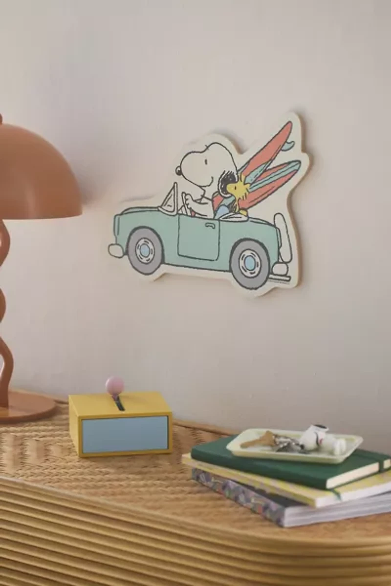 Peanuts Snoopy In The Car Wood Wall Sign