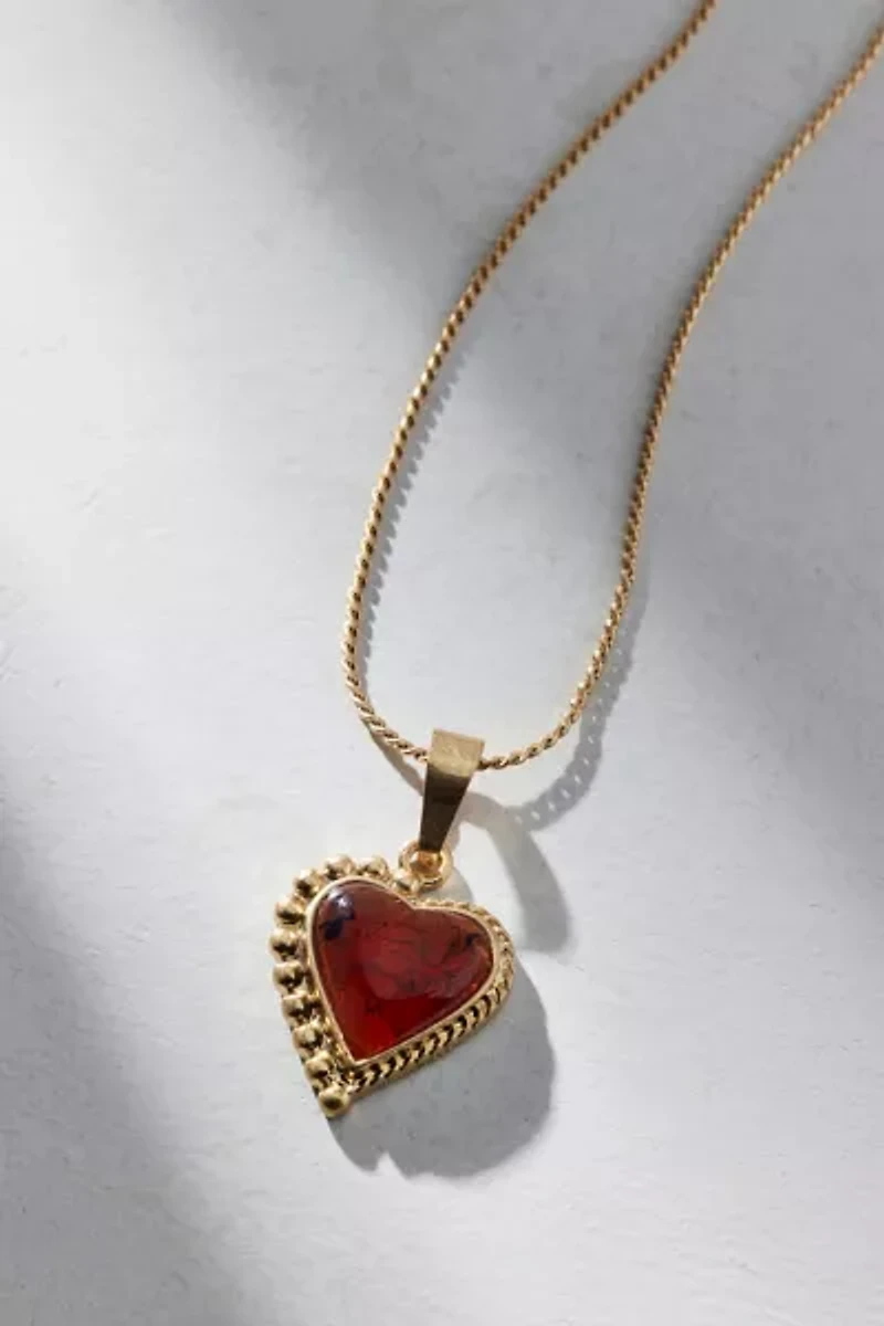 Amber Heart Pendant Necklace