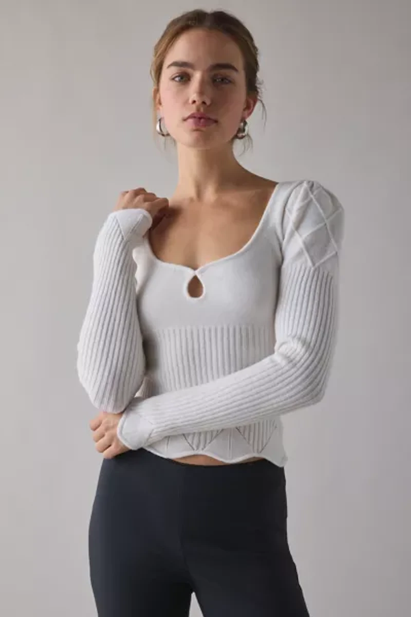 Kimchi Blue Joanie Square Neck Puff Sleeve Cropped Sweater