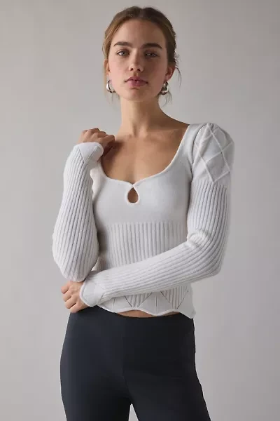 Kimchi Blue Joanie Square Neck Puff Sleeve Cropped Sweater