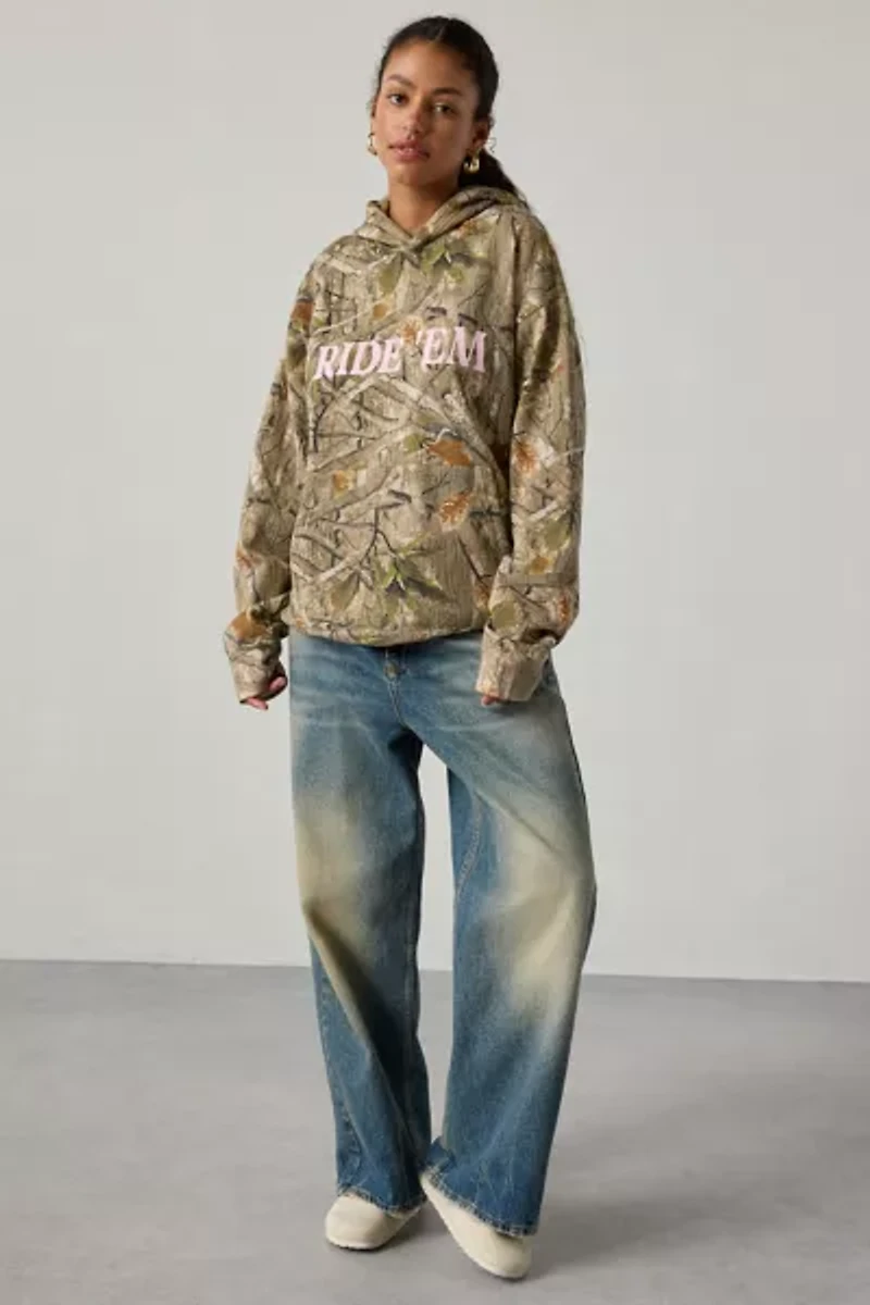 Ride ‘Em Graphic Camo Print Oversized Hoodie Sweatshirt