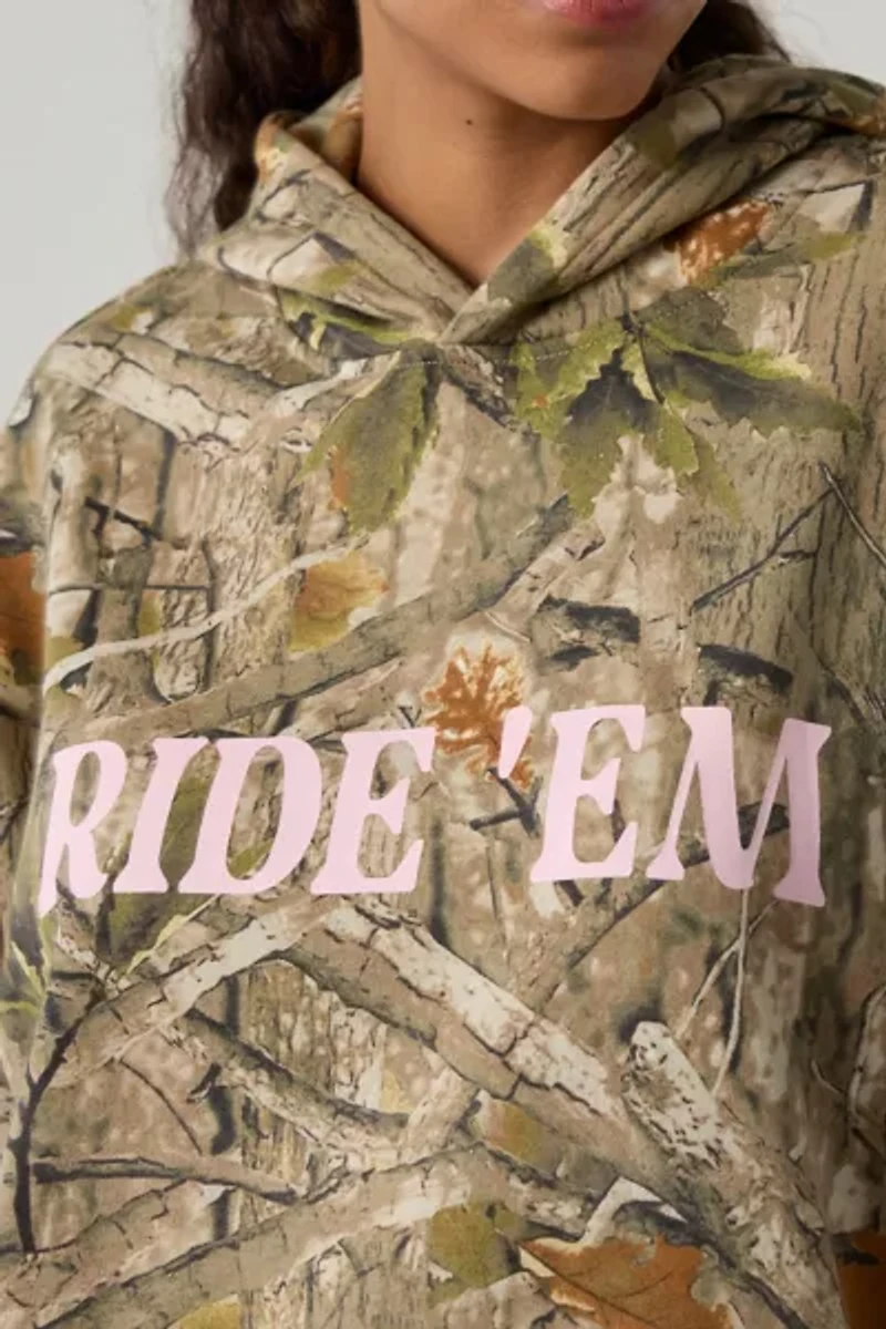 Ride ‘Em Graphic Camo Print Oversized Hoodie Sweatshirt