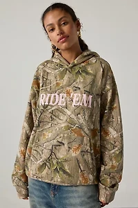 Ride ‘Em Graphic Camo Print Oversized Hoodie Sweatshirt