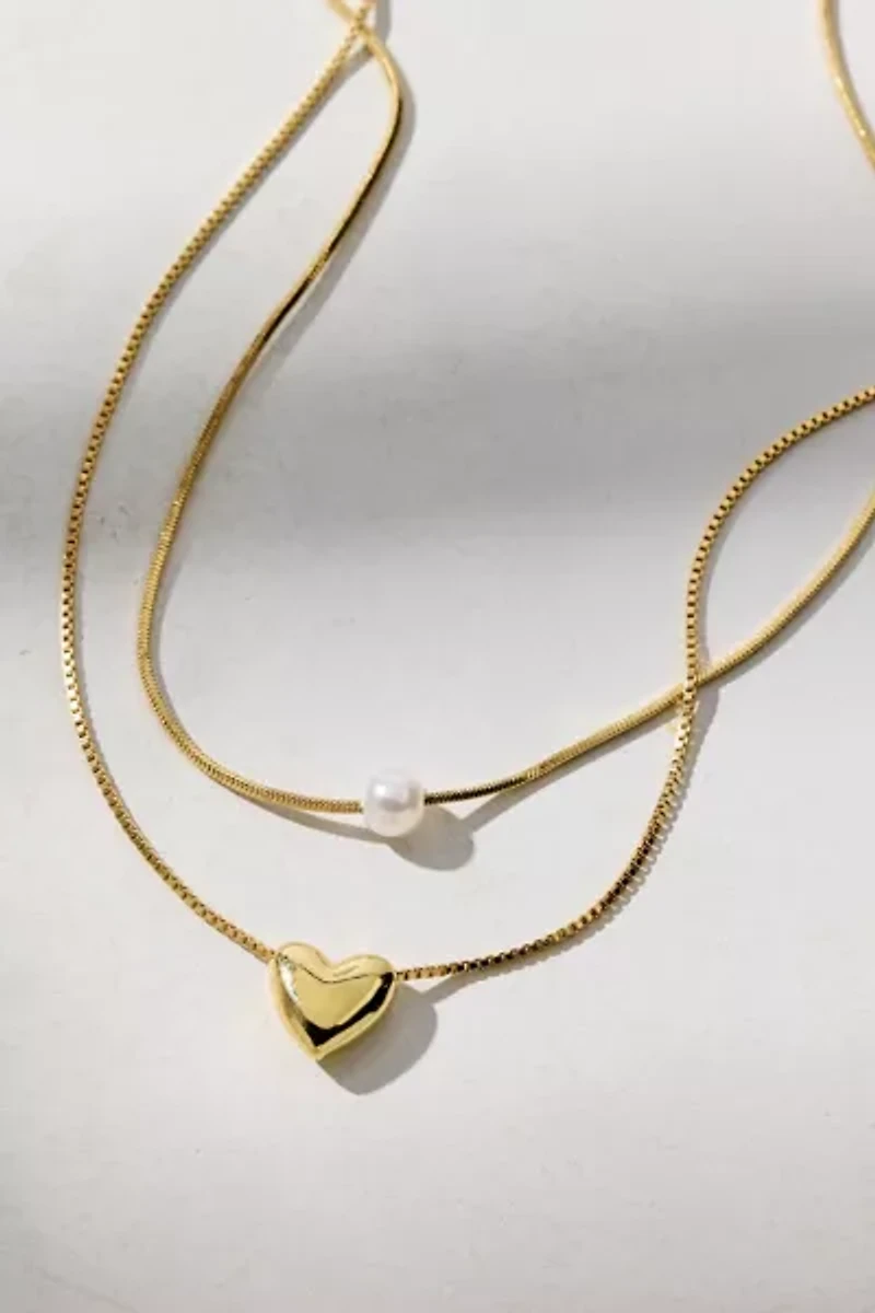 Edie Heart Charm Delicate Layering Necklace Set