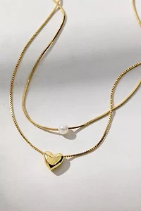 Edie Heart Charm Delicate Layering Necklace Set