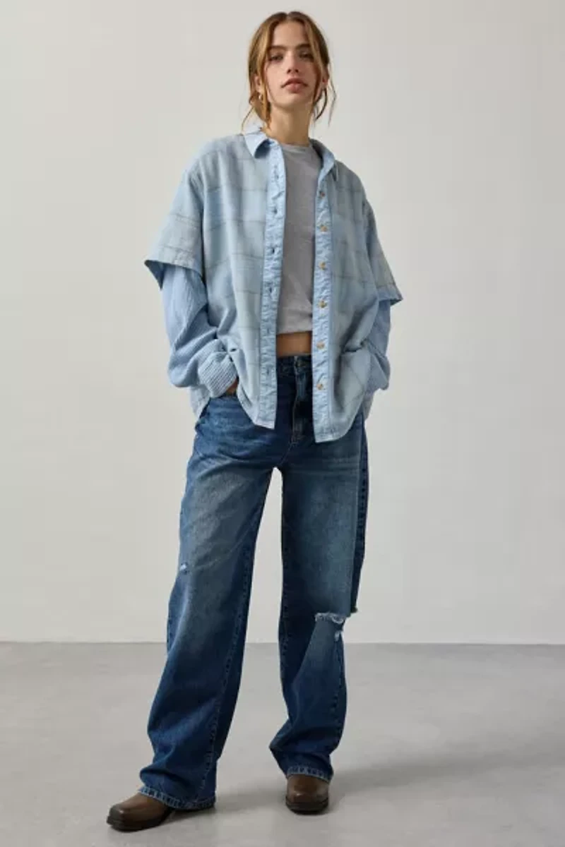 BDG All Around Layered Twofer Oversized Flannel Shirt
