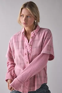 BDG All Around Layered Twofer Oversized Flannel Shirt
