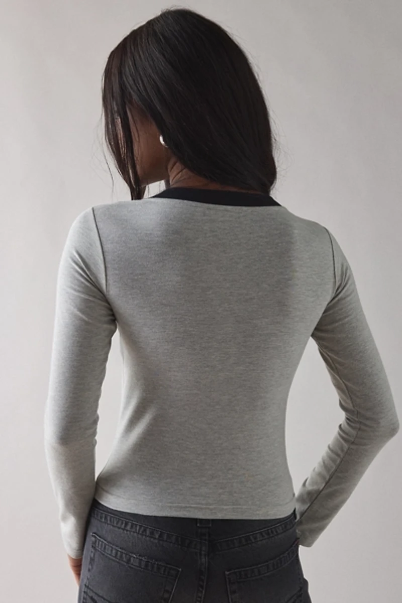 Daisy Street Varsity Graphic V-Neck Slim Long Sleeve Tee