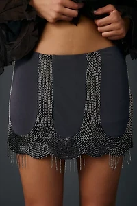 Kimchi Blue Weight Of Gold Beaded Fringe Mini Skirt