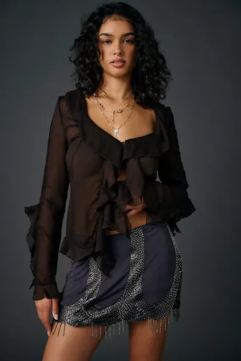 Kimchi Blue Weight Of Gold Beaded Fringe Mini Skirt