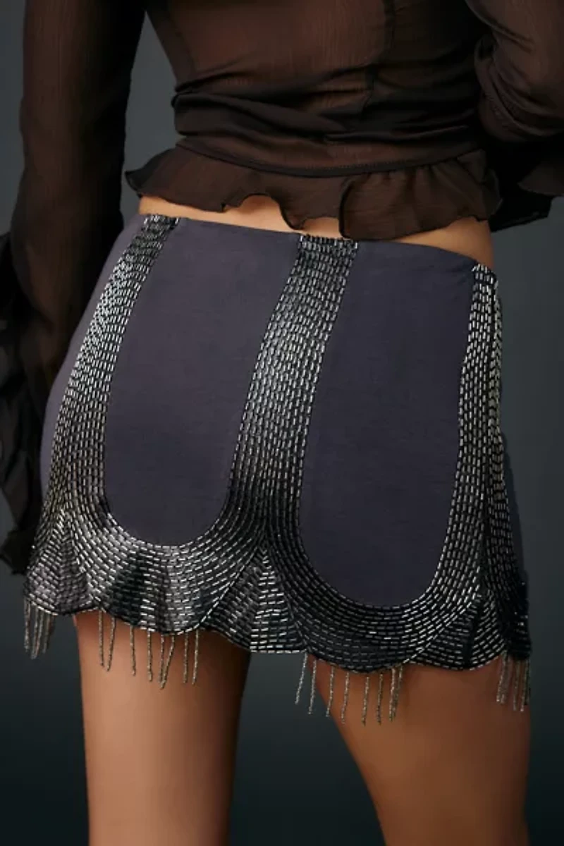 Kimchi Blue Weight Of Gold Beaded Fringe Mini Skirt