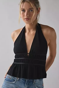 UO Ivy Plunging Ruched Jersey Knit Halter Top