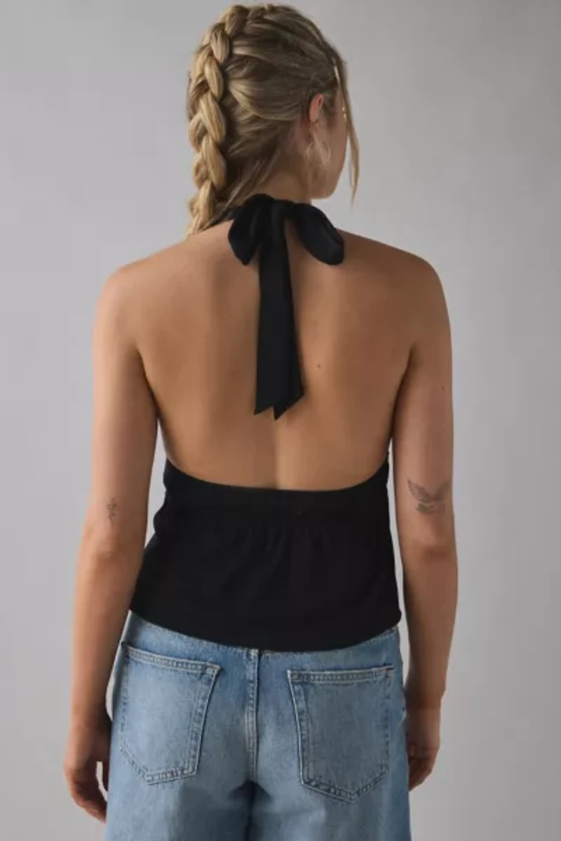 UO Ivy Plunging Ruched Jersey Knit Halter Top