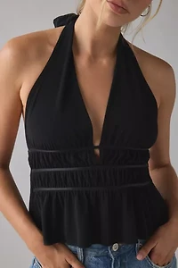 UO Ivy Plunging Ruched Jersey Knit Halter Top