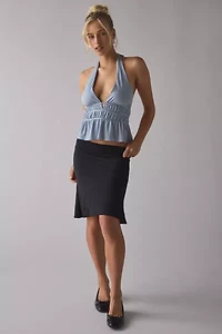 UO Ivy Plunging Ruched Jersey Knit Halter Top