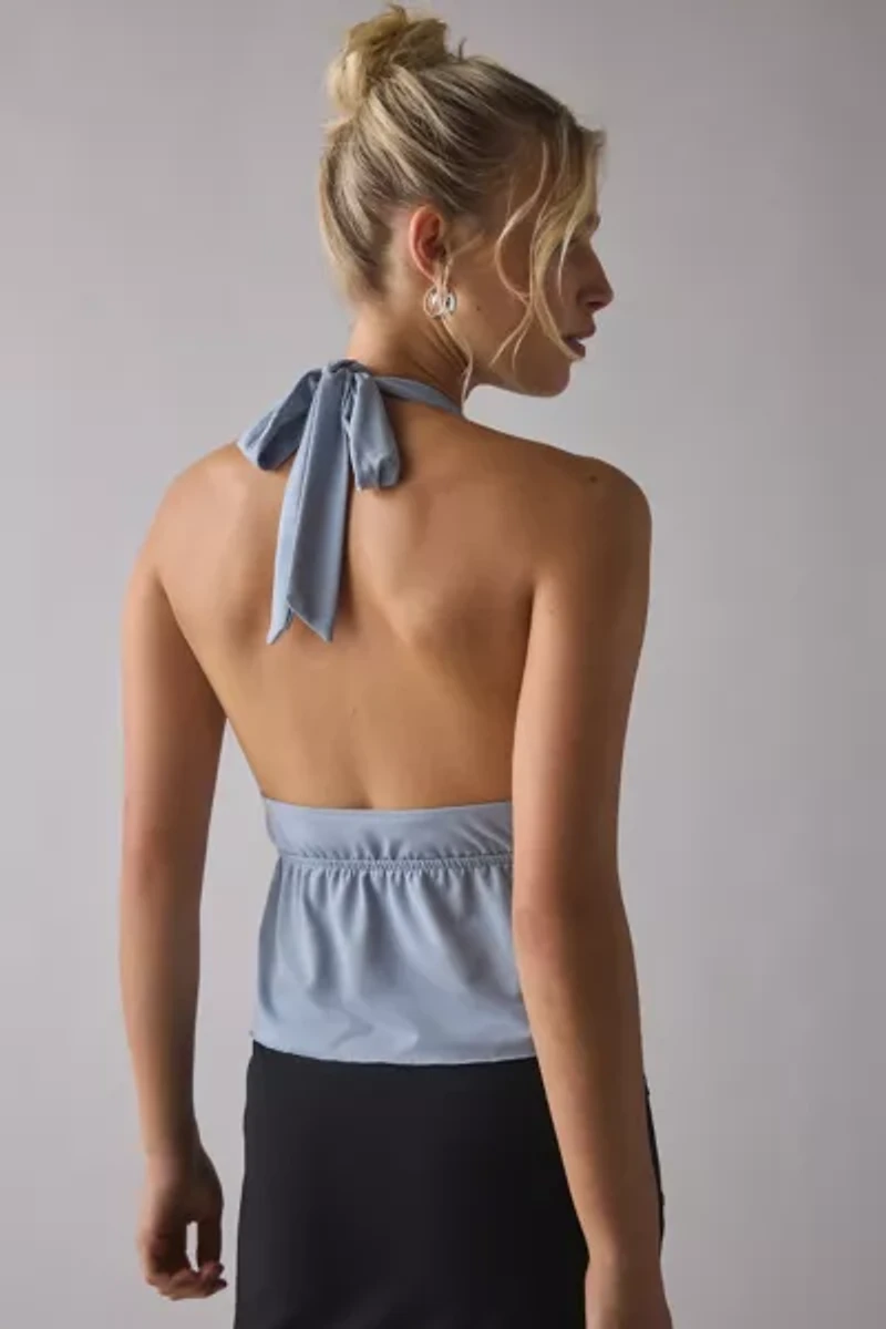 UO Ivy Plunging Ruched Jersey Knit Halter Top