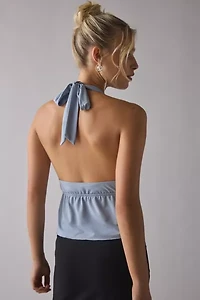 UO Ivy Plunging Ruched Jersey Knit Halter Top