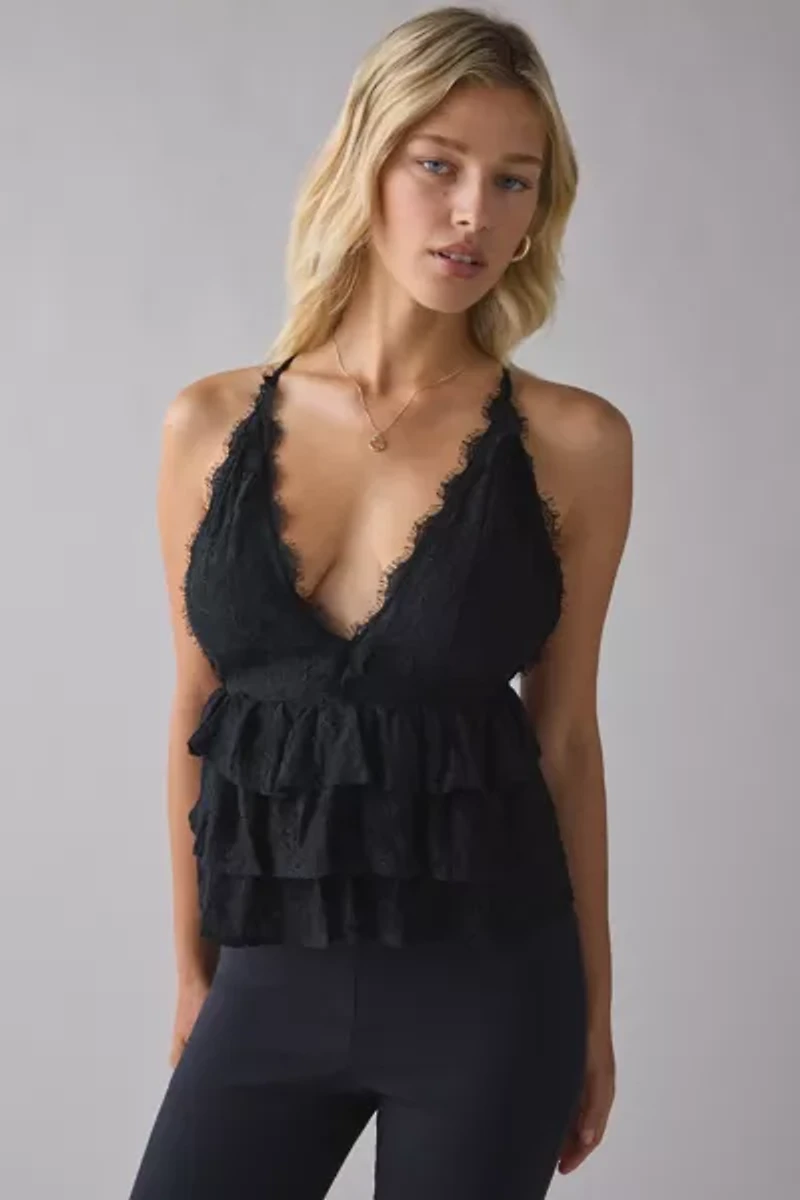 Kimchi Blue Antoinette Plunging Tiered Lace Babydoll Cami